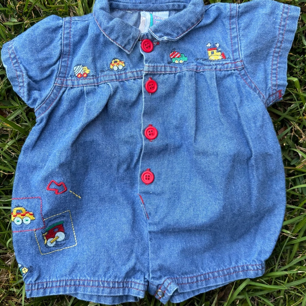 Vintage Little Me Baby Romper with Red Buttons